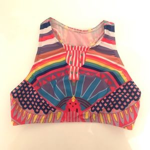 Rainbow pattern high neck bikini top